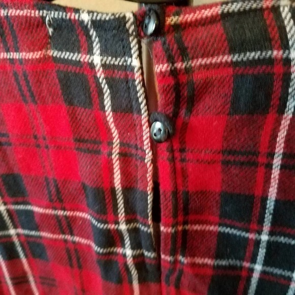 Love Notes Red Plaid Embroidered Bell Sleeve Top Medium - Picture 5 of 6